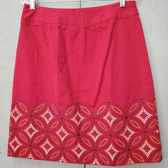 Talbots Cotton Red Embroidered Sequined A-Line Side-Zip Skirt Size 10 Vintage - Picture 2 of 4